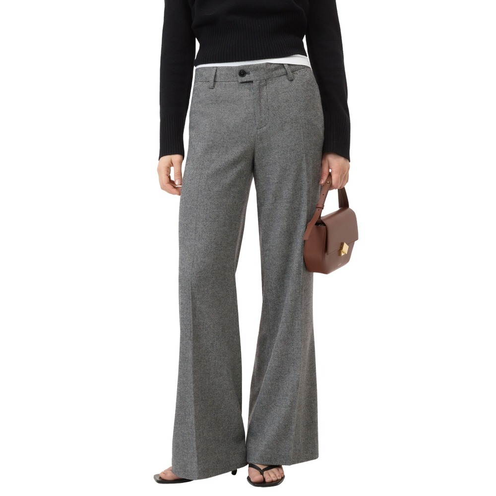Closed Flye Flared Flannel Pants Grey Wool Wide Leg Trousers NWT $375 24